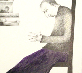 Man in Chair with Purple Skirt