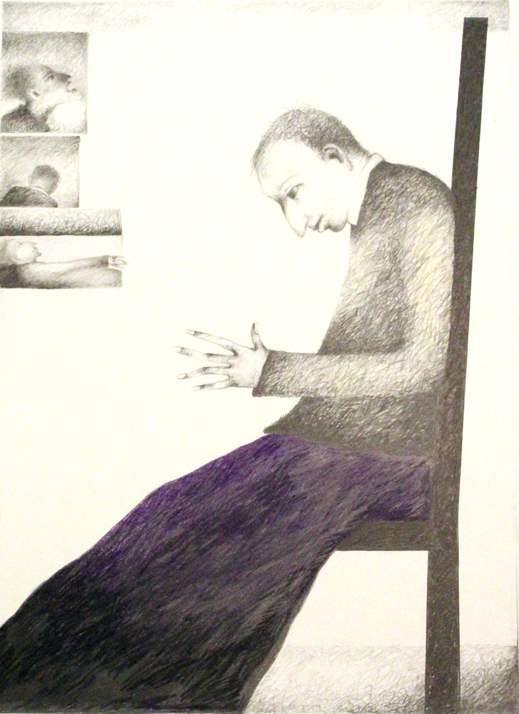 Man in Chair with Purple Skirt